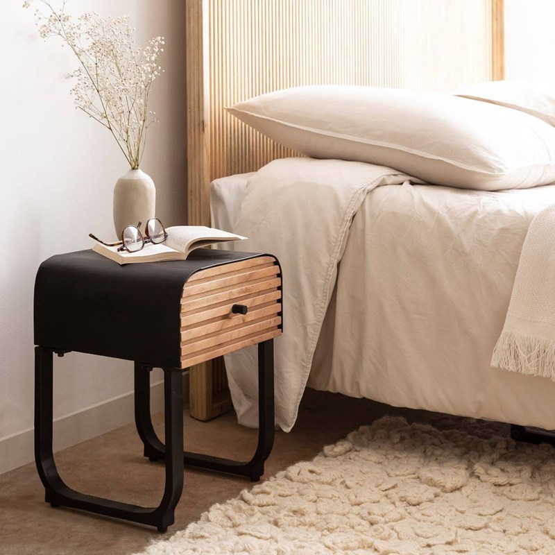 Table de chevet en bois de manguier et métal jacques