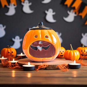 Brûle-parfum citrouille en céramique – diffuseur huiles, cire & parfum