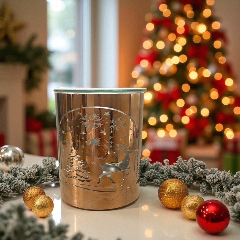 Brûle-parfum métal cuivré – motif arche de noël laser – coupelle verre 50 ml