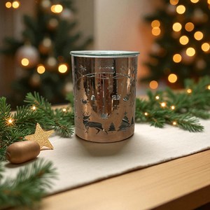 Brûle-parfum métal cuivré – motif arche de noël laser – coupelle verre 50 ml