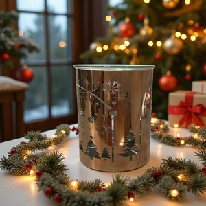 Brûle-parfum métal cuivré – motif arche de noël laser – coupelle verre 50 ml