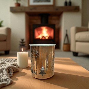 Brûle-parfum métal cuivré – motif arche de noël laser – coupelle verre 50 ml