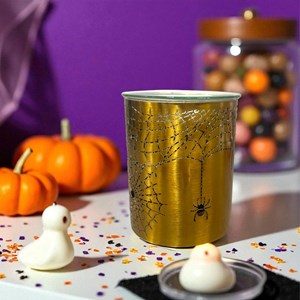 Brûle-parfum halloween métal doré – motif toile d’araignée – 50 ml
