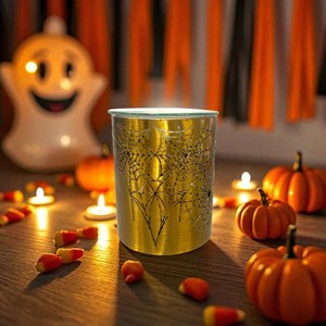 Brûle-parfum halloween métal doré – motif toile d’araignée – 50 ml