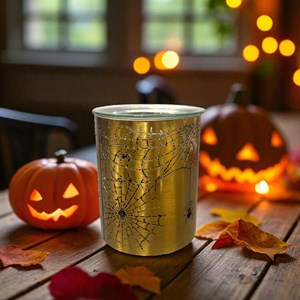 Brûle-parfum halloween métal doré – motif toile d’araignée – 50 ml