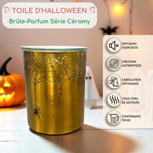 Brûle-parfum halloween métal doré – motif toile d’araignée – 50 ml