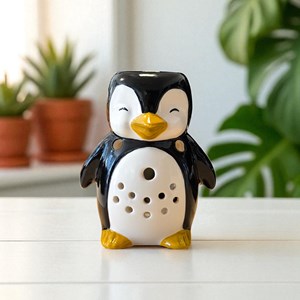 Brûle-parfum pingouin en céramique – diffuseur huiles essentielles 30 ml