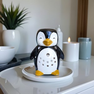 Brûle-parfum pingouin en céramique – diffuseur huiles essentielles 30 ml