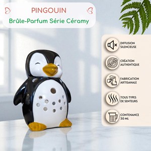 Brûle-parfum pingouin en céramique – diffuseur huiles essentielles 30 ml