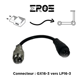 Adaptateur chargeur gx16-3 trottinette électrique, connecteur lp16-3