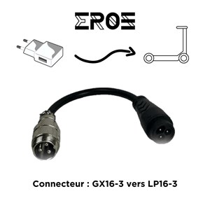 Adaptateur chargeur gx16-3 trottinette électrique, connecteur lp16-3