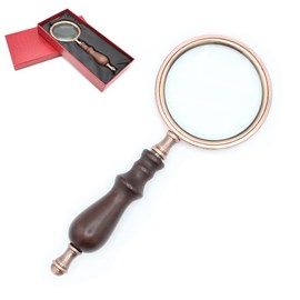 Loupe vintage x10, bois massif&nbsp;cuivre, coffret cuir, 22,5 cm
