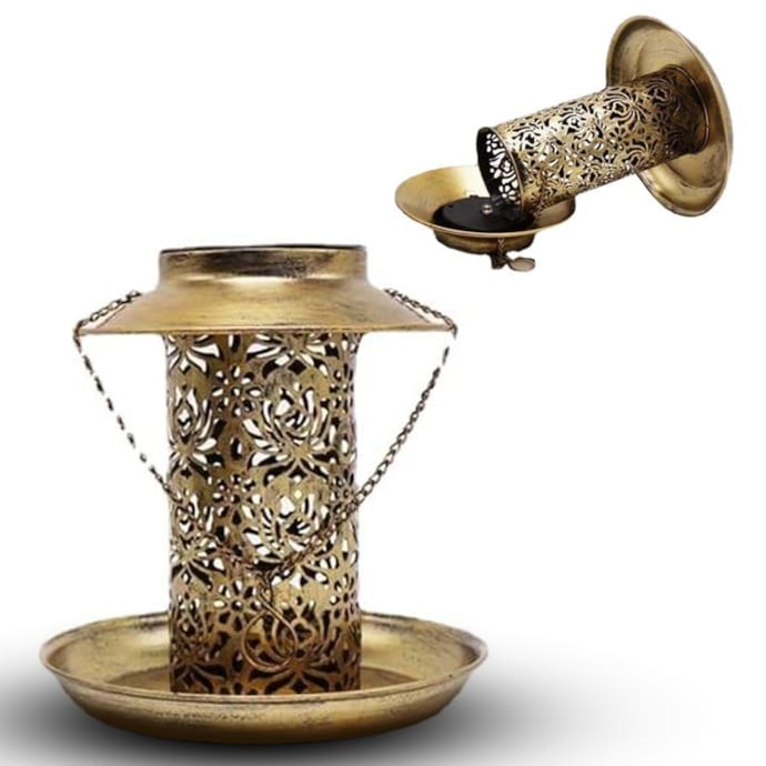 LEKIA Lanterne Solaire Mangeoire Oiseaux - Lanterne Colibri Métal Étanché IP45, Lumière LED Automatique, Décoration Jardin Extérieur Suspendue