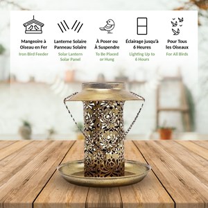 Lanterne solaire led chaude, mangeoire oiseaux, 19x20 cm