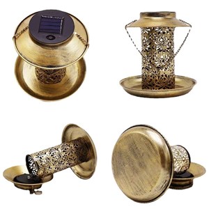 Lanterne solaire led chaude, mangeoire oiseaux, 19x20 cm