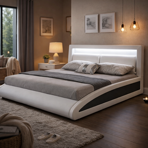 Brixton lit avec led 140 x 190 cm en pu blanc