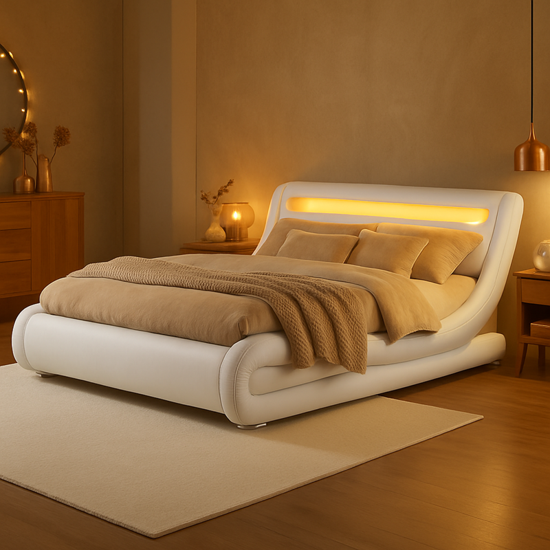 Seattle lit avec led 160 x 200 cm en pu blanc