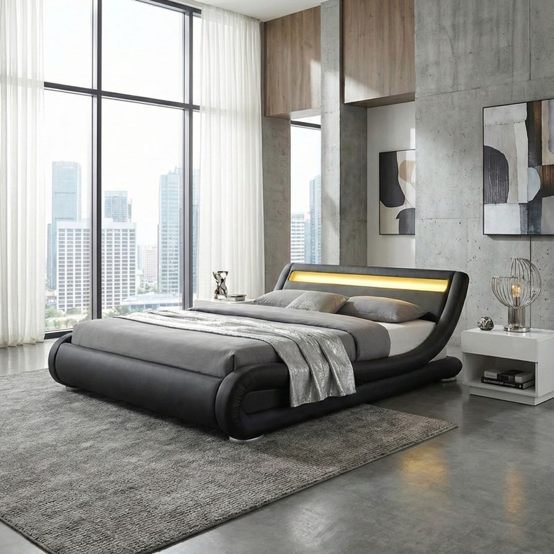 Seattle lit avec led 160 x 200 cm en pu noir