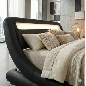 Seattle lit avec led 160 x 200 cm en pu noir