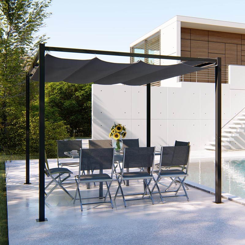 Tusa pergola autoportante 3 x 3 m en acier avec toile grise