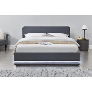 Newyork lit avec led 140 x 190 cm en velours gris