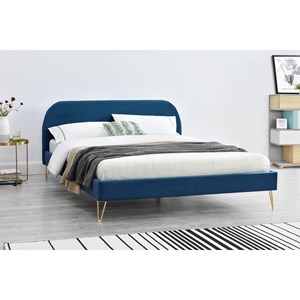 Phoenix lit 140 x 190 cm en velours et laiton bleu