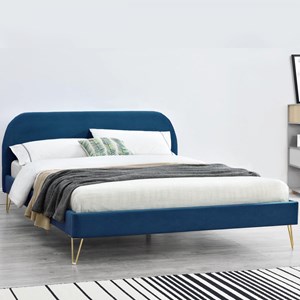 Phoenix lit 160 x 200 cm en velours et laiton bleu