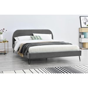 Phoenix lit 140 x 190 cm en velours gris et pieds noirs