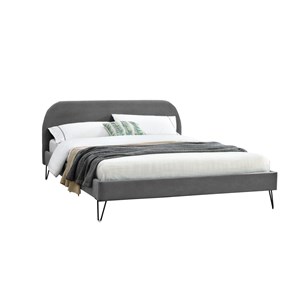 Phoenix lit 160 x 200 cm en velours gris et pieds noirs
