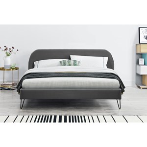 Phoenix lit 160 x 200 cm en velours gris et pieds noirs
