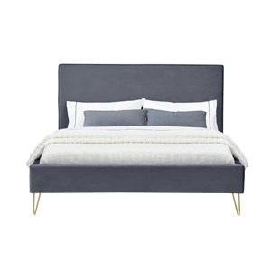 Riverside lit 140 x 190 cm en velours et laiton gris