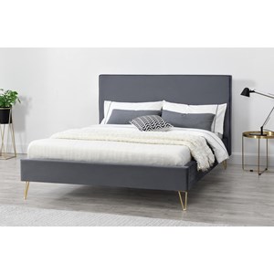 Riverside lit 140 x 190 cm en velours et laiton gris