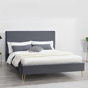 Riverside lit 160 x 200 cm en velours et laiton gris