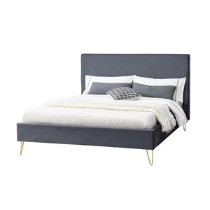 Riverside lit 160 x 200 cm en velours et laiton gris