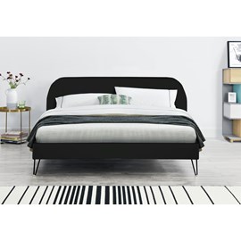 Phoenix lit 160 x 200 cm en velours noir et pieds noirs