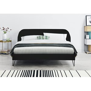 Phoenix lit 160 x 200 cm en velours noir et pieds noirs