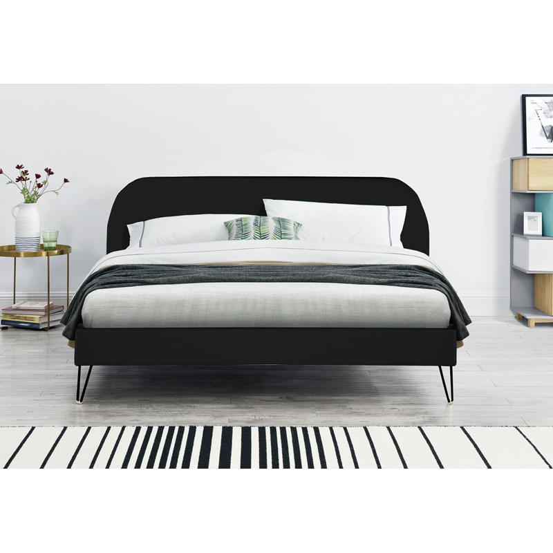 Phoenix lit 160 x 200 cm en velours noir et pieds noirs