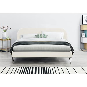 Phoenix lit 140 x 190 cm en velours beigeet pieds noirs