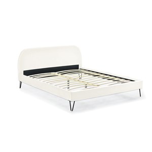 Phoenix lit 140 x 190 cm en velours beigeet pieds noirs