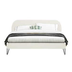 Phoenix lit 140 x 190 cm en velours beigeet pieds noirs