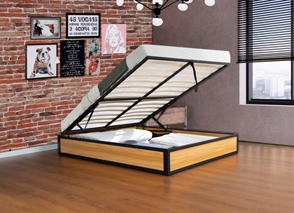 Jersey lit coffre industriel 140 x 190 cm