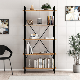 Fani bibliothèque design en métal - 5 étagères - bois et noir