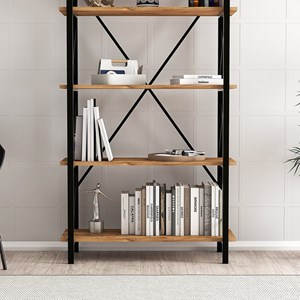 Fani bibliothèque design en métal - 5 étagères - bois et noir