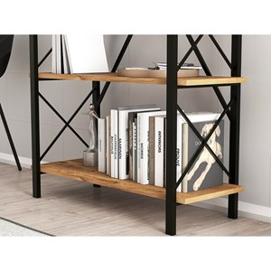 Fani bibliothèque design en métal - 5 étagères - bois et noir