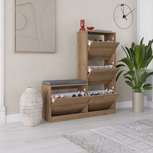Vales meuble à chaussures avec assise - 4 rangements - bois