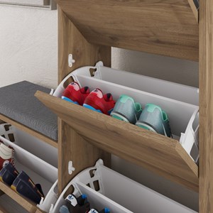 Vales meuble à chaussures avec assise - 4 rangements - bois