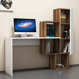 Turku bureau fonctionnel 6 rangements - bois et blanc
