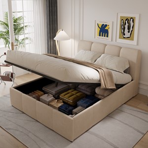 Baltimore lit coffre style nuage led 140x190cm velours beige