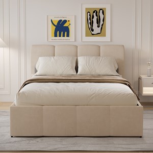 Baltimore lit nuage coffre 160x200cm velours beige