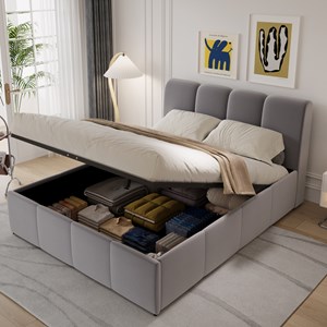 Baltimore lit nuage coffre 140x190cm velours gris